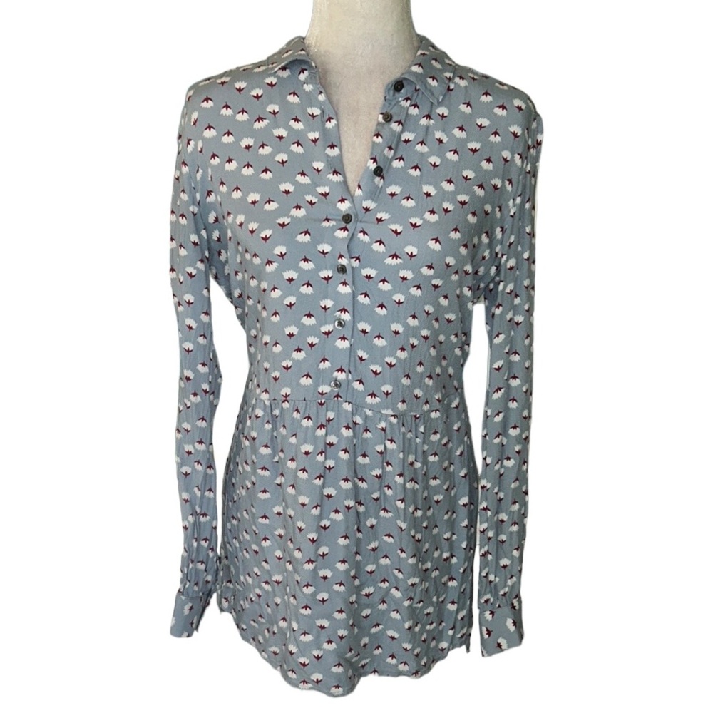 Boden Gray Floral Pleated Peplum Tunic Top - 4